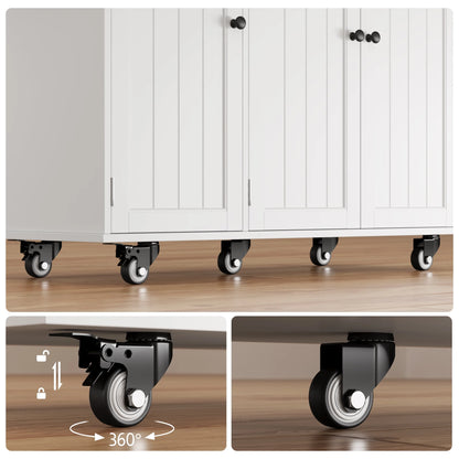 Kitchen Island with Storage - Lofka Rolling Kitchen Cart with Solid Wood Top,Drawers,Spice Rack & Towel Bar - Mobile Workstation for Small Kitchen,Dining Room ,White