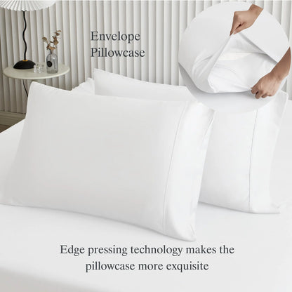Lidoloka Luxury Lyocell Bed Sheets Set 4Pcs Queen Size for Adult,Cool& Soft,16" Deep Pocket,White