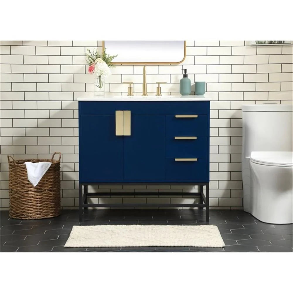 Elegant Decor Eugene 36" Aluminum MDF Single Bathroom Vanity in Blue