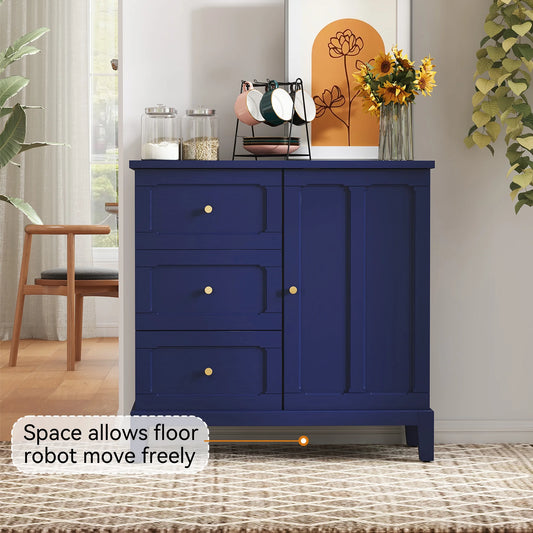 CBJCBJ 31.7"Storage Cabinet, Classical 3 Drawers & 1 Door Design with Gold-Tone Handles, Multi-Use Organizer for Living Room, Kitchen, BathroomBLUE)