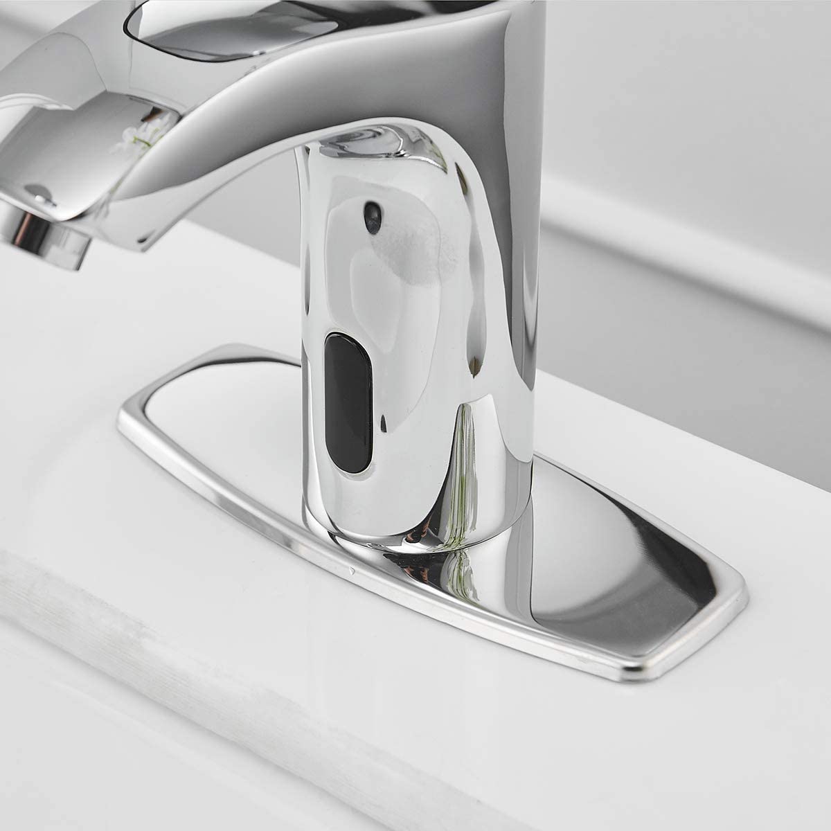 BWE Automatic Sensor Commercial Touchless Bathroom Sink Faucet Chrome with Hole Cover Deck Plate Motion Activated Hands Free with Pop Up Drain with Overflow Lead Free Hot and Cold Mixer