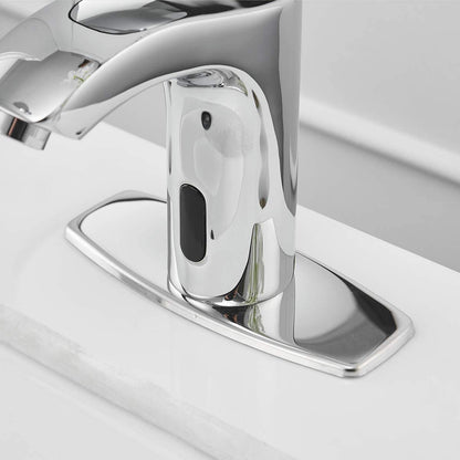 BWE Automatic Sensor Commercial Touchless Bathroom Sink Faucet Chrome with Hole Cover Deck Plate Motion Activated Hands Free with Pop Up Drain with Overflow Lead Free Hot and Cold Mixer