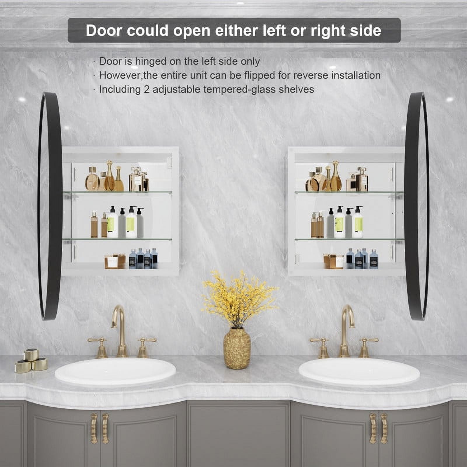 WallBeyond Bathroom Medicine Cabinet with Round Mirror Aluminum Framed 24", Gold