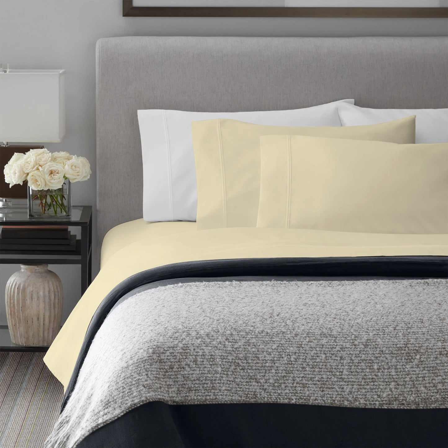Aireolux 100% Cotton Egyptian 1000 Thread Count Queen Bed Sheet Set - 4-Piece Silky Sateen, Deep Pocket, Super Soft & Breathable, Yellow