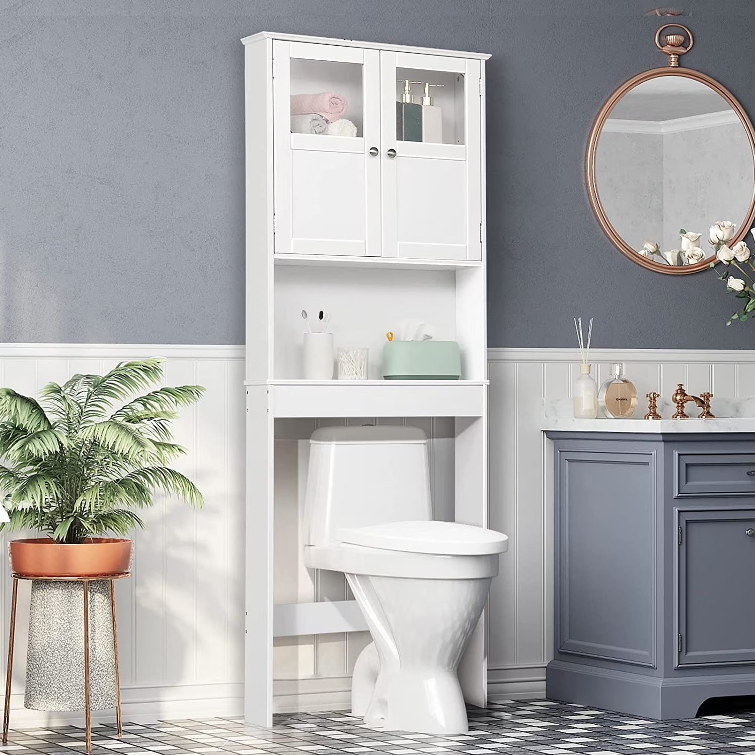 Zimtown 67'' over the Toilet Bathroom Storage Cabinet with 2 Doors and Adjustable Shelf, White