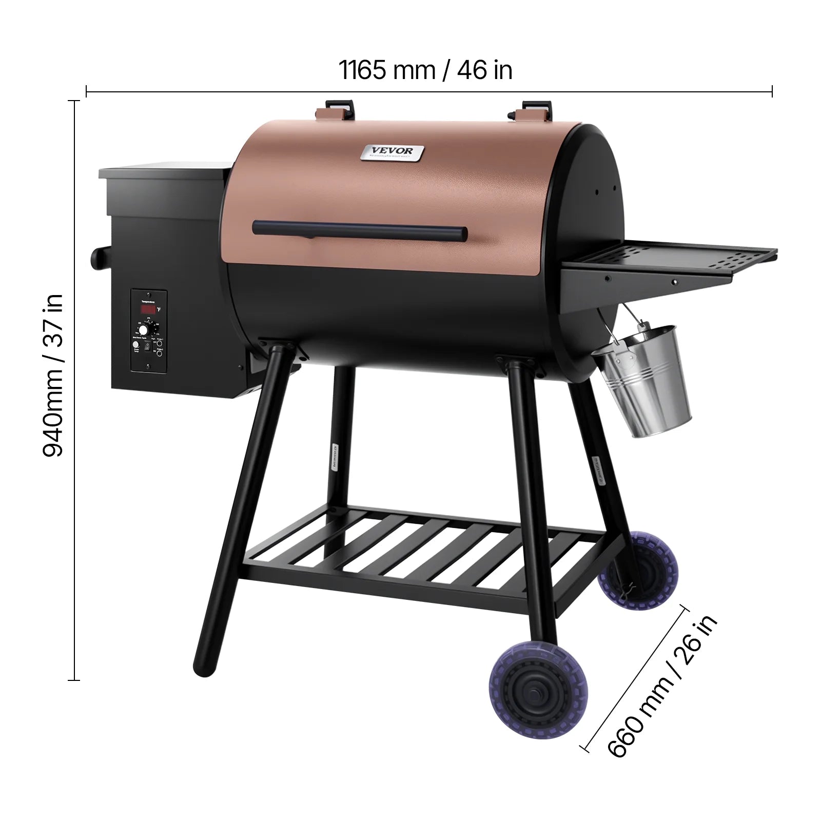 VEVOR Wood Pellet Grill Smoker, 8 in 1 BBQ Grills for Outdoor Cooking, 456 Square Inches Cook Area Electric Grill and Smoker, with Digital Controller, Meat Probe, 500° F Max Temperature, Black