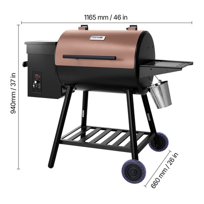VEVOR Wood Pellet Grill Smoker, 8 in 1 BBQ Grills for Outdoor Cooking, 456 Square Inches Cook Area Electric Grill and Smoker, with Digital Controller, Meat Probe, 500° F Max Temperature, Black