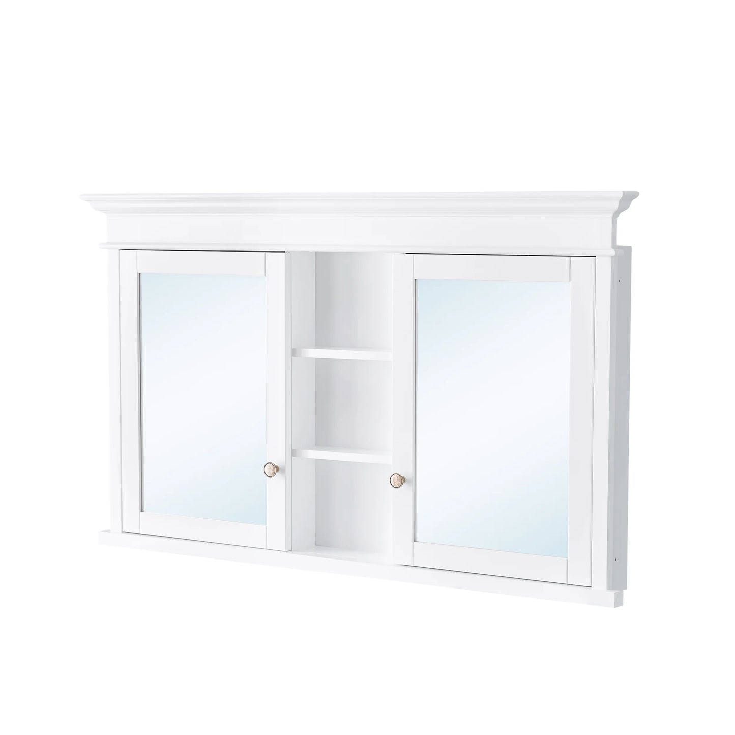 FORCLOVER 55"x 32" Bathroom Medicine Cabinet with 6 Adjustable Shelves, Recessed Mount Wooden Medicine Cabinet Storage with Mirrors and Soft-Close Door, White
