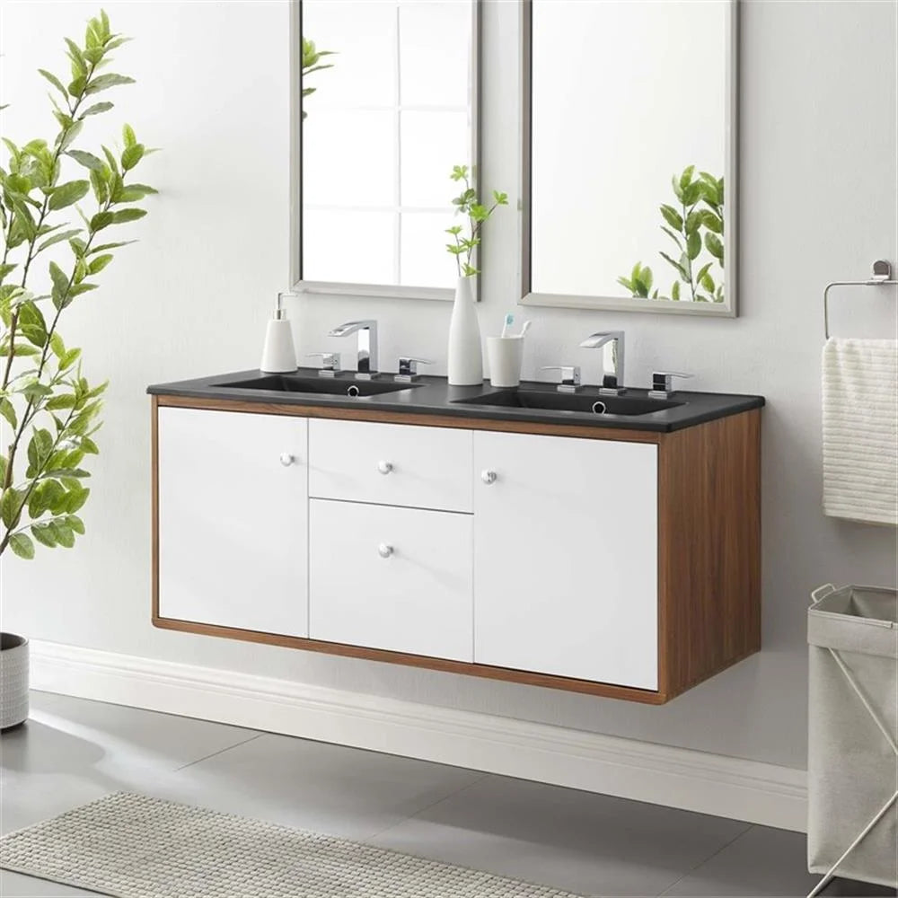 Modway Transmit 48" Wall-Mount Bathroom Vanity in Walnut Black