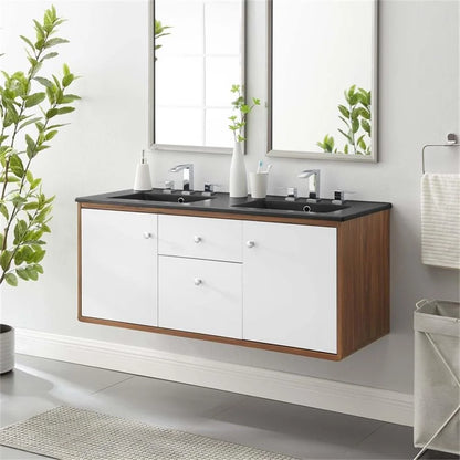 Modway Transmit 48" Wall-Mount Bathroom Vanity in Walnut Black