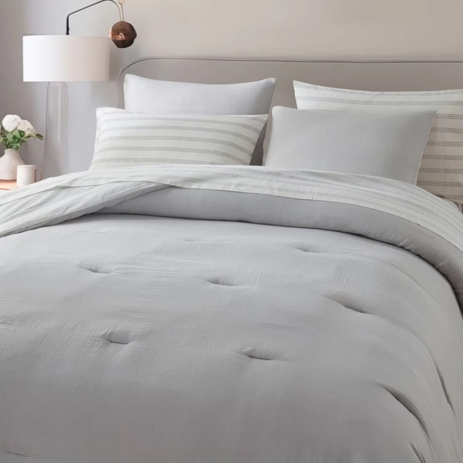 Wonderful Bedding Dreamy Gauze Cotton 7-Piece Comforter Set Back Striped
