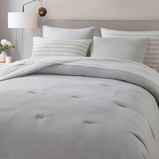 Wonderful Bedding Dreamy Gauze Cotton 7-Piece Comforter Set Back Striped