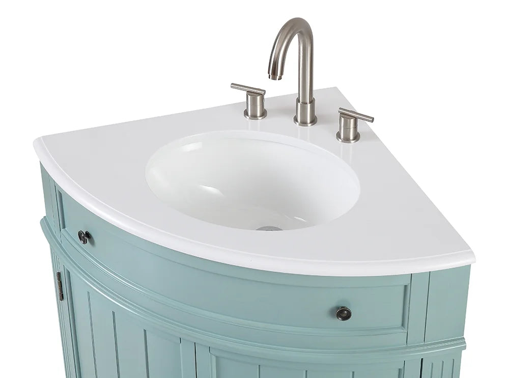 Tennant Brand 24" Navy Blue Corner Bathroom Vanity with White Quartz Top