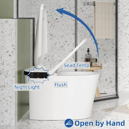 TROPOW Smart Toilet, Auto Flush Smart Toilet, Modern Toilet for Bathroom, Elongated Smart Tankless Toilet with Heated Seat, Foot Sensor Operation, Automatic Flush, LED lights, White