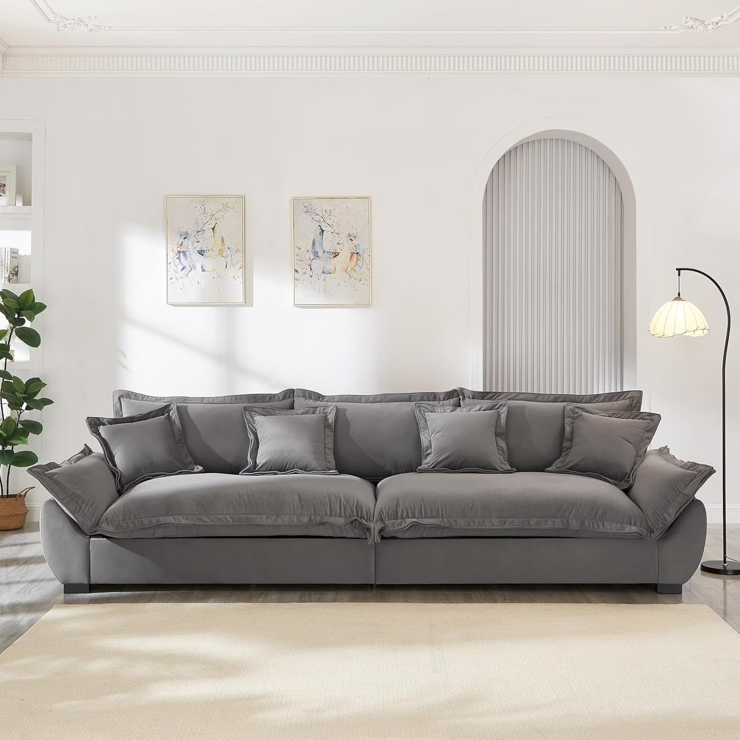 125.98 Inch Sailing Design Modular Sectional Cloud Sofa with Storage, Modern Deep Seat Couch w/Throw Pillows & Removable Backrest for Living Room Bedroom Apartment,Grey