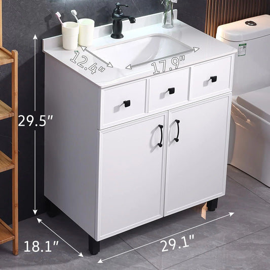 PROHIKER 29.1" Bathroom Vanity with Sink, Modern Bathroom Vanity Cabinet, Freestanding Bathroom Sink Cabinet with 1 Soft-Close Door and Metal Handle