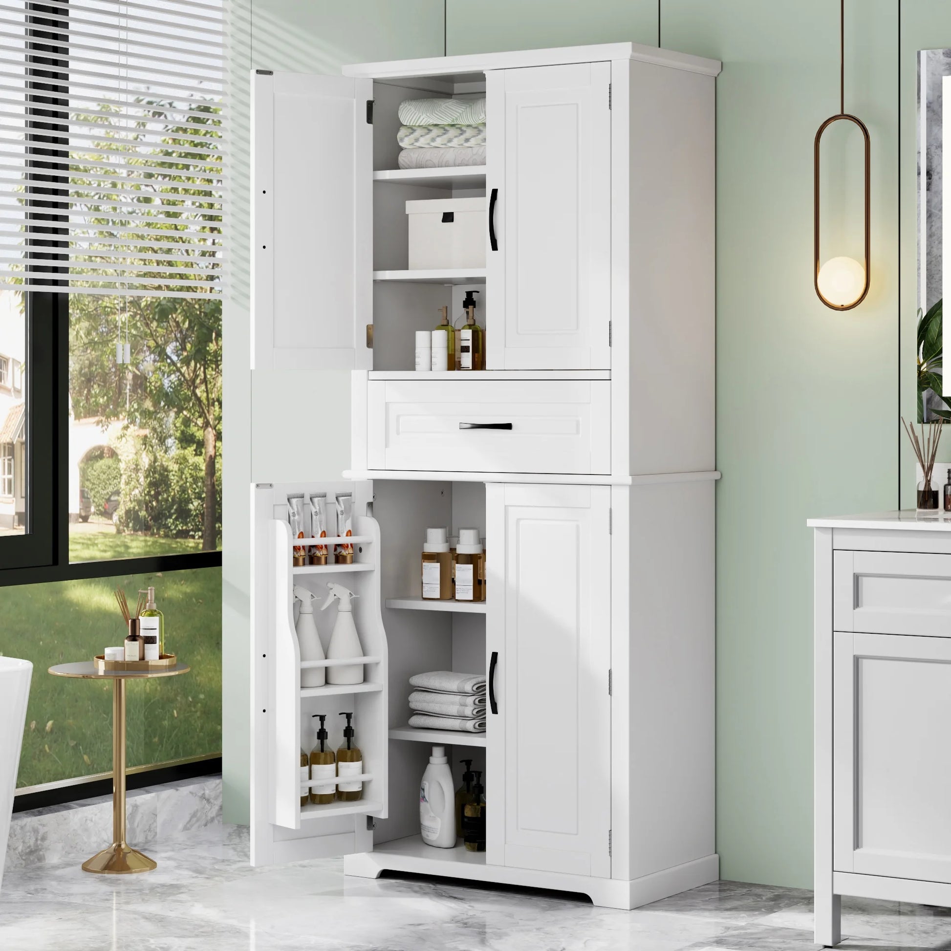 Euroco Bathroom Storage Cabinet with Multi-Functional Storage Space, Drawer with Slide Rails, Adjustable Shelf