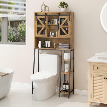 Vabches Over The Toilet Storage Cabinet with Toilet Paper Holder Stand, Above Toilet with Adjustable Shelf & 2 Doors