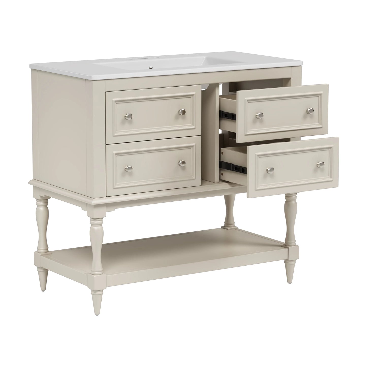Harper & Bright Designs 36" Bathroom Vanity with Sink, Bathroom Storage Cabinet with Drawers, Single Sink Bathroom Vanity, Beige