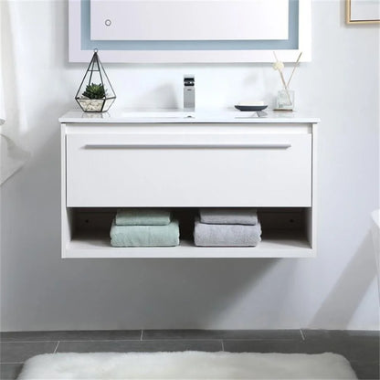 Elegant Kitchen and Bath 36 Inch Single Bathroom Floating Vanity In White