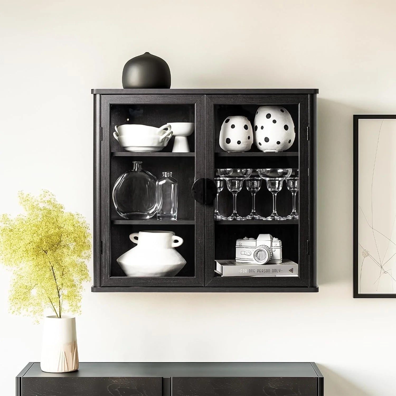 56" Black Wall Storage Cabinets,Kitchen Wall Cabinets with Glass Doors,Over The Toilet Storage Cabinets with Tempered Glass, Upper cabinets for Launtry, Kitchen,Bathroom, 28 inch X 2PCS
