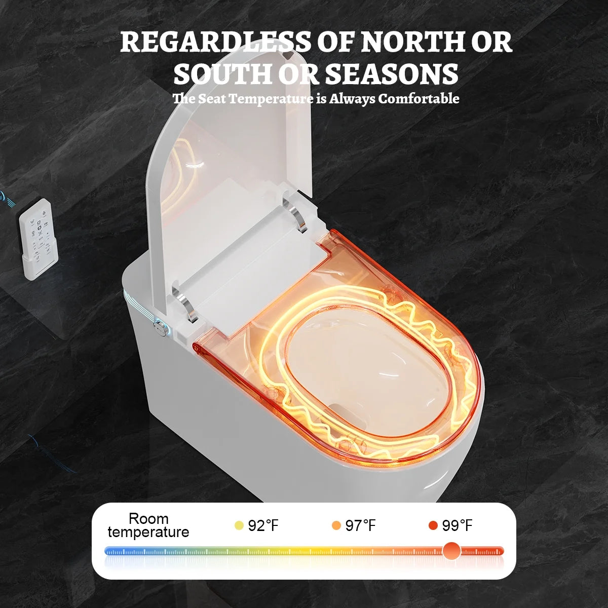 Smart Toilet with Auto Open/Close Lid, Heated Seat, Warm Air Dryer, Adjustable Bidet Wash for Men & Women, Night Light, Foot-Sensing & Power Outage Flush, Wireless Remote, Energy-Saving Mode