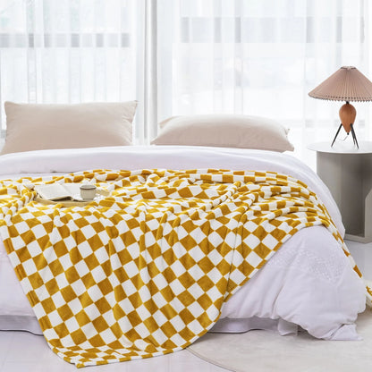 LOMAO Buffalo Check Fleece Throw Blanket Soft Checkered Plaid Blankets Cozy Lightweight Flannel Blanket for Couch Chair Bed(Yellow,51"x63")