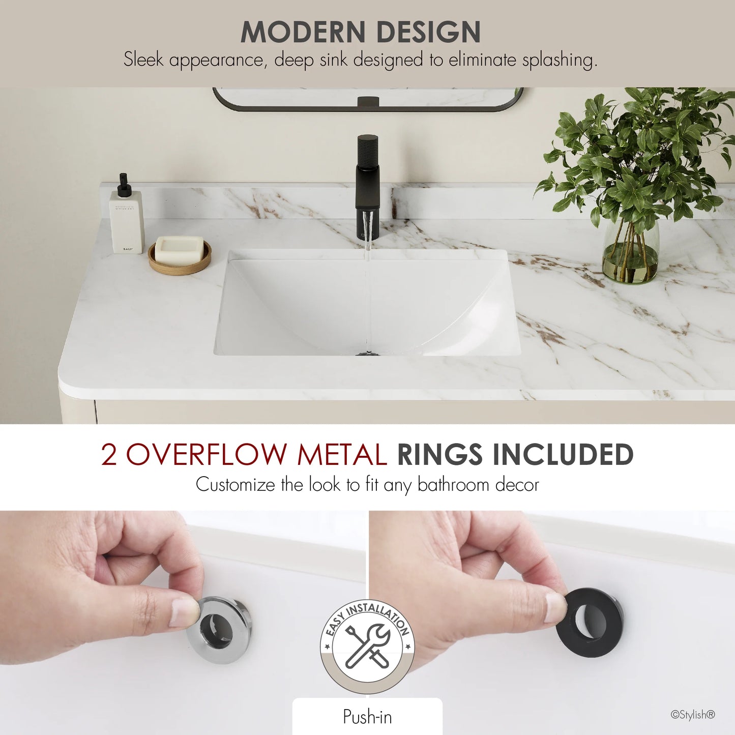 Stylish 21.25"W x 14.5"D White Rectangular Undermount Bathroom Sink P-203