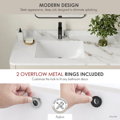 Stylish 21.25"W x 14.5"D White Rectangular Undermount Bathroom Sink P-203