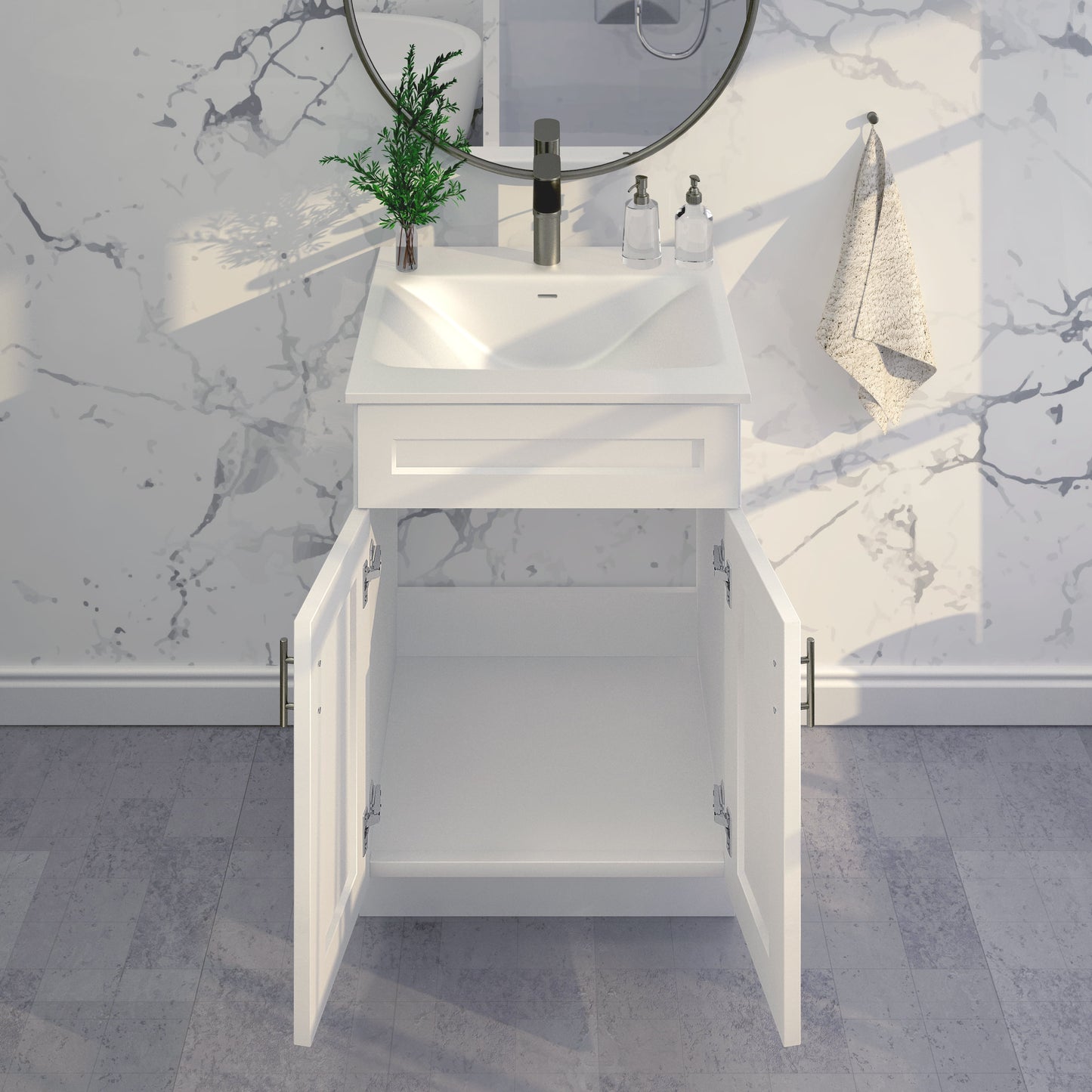 White Shaker Sink Base Bathroom Vanity Ready-to-Assemble Cabinet 24" Width