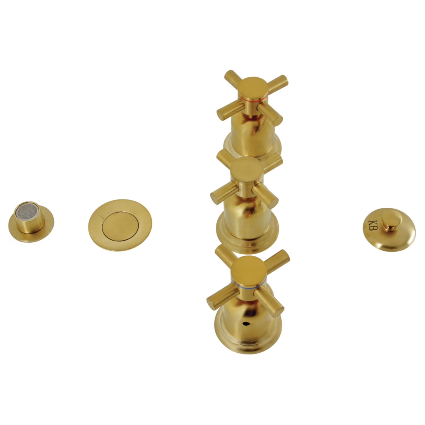 Kingston Brass KB6327DX Concord Three-Handle Bidet Faucet with Brass Pop-Up, Brushed Brass