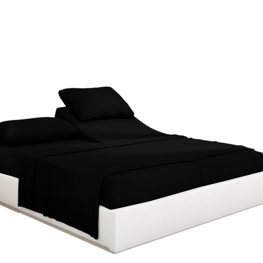 PRATYUX Split Queen 7-PC Bed Sheet Set (4-Pillowcases) 400-Thread Count 100% Egyptian Cotton Soft Breathable, 18" Deep Pockets - Black