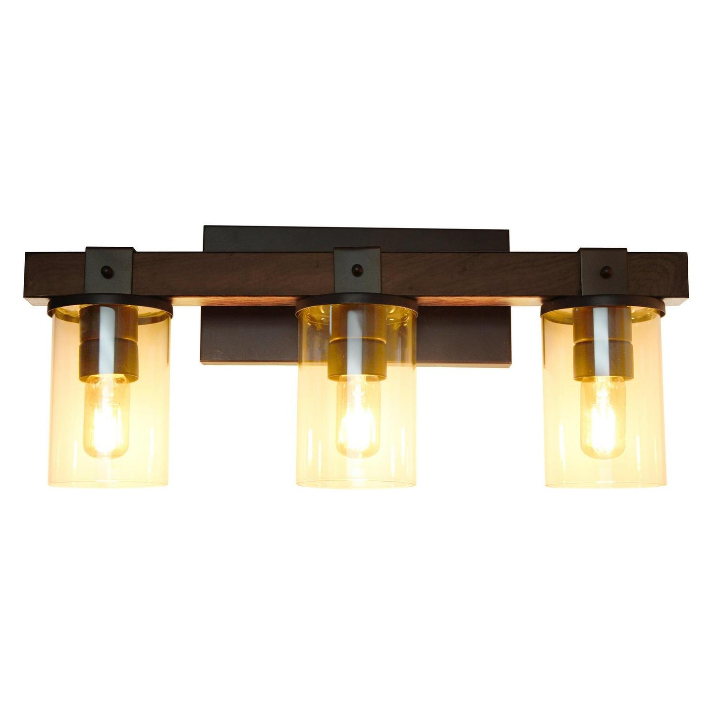Elegant Designs Industrial Rustic Lantern Restored Wood Look 3 Light Bath Vanity. Brown