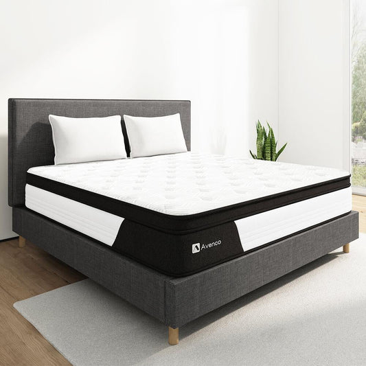 Avenco Queen Size Hybrid Mattress, 12-Inch Mattress in a Box, Pocketed Innerspring and Memory Foam Mattress, Medium Firm with Pillow Top, Supportive