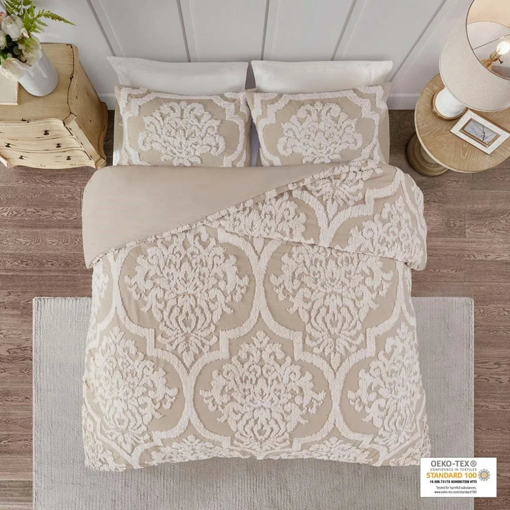3 Piece Set Duvet Cover King Size, Soft Tufted Cotton Chenille Duvet Cover Set with 2 Pillow Shams and Corner ties, Breathable Bedding Comforter Cover for All Season, Off White