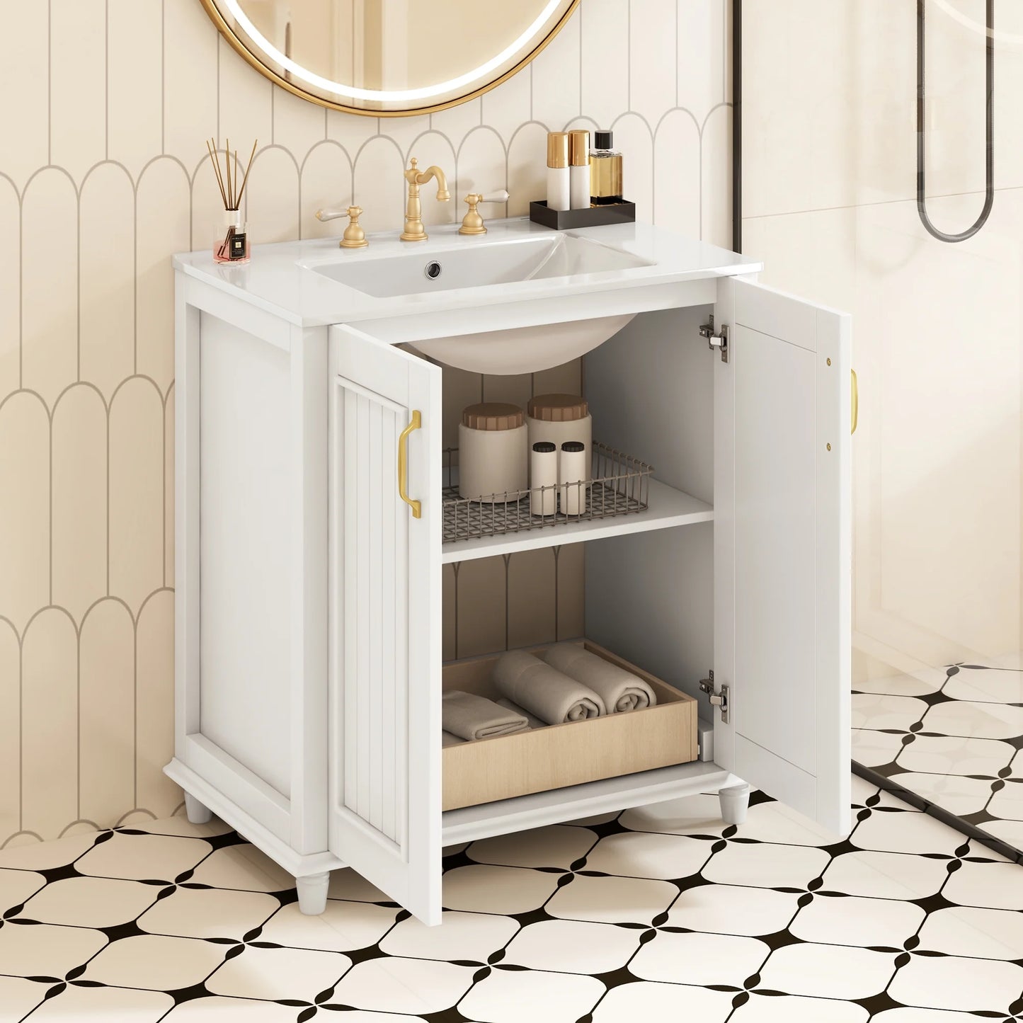 Harper & Bright Designs 30" Bathroom Vanity with Sink, Bathroom Storage Cabinet with Drawers, Single Sink Bathroom Vanity, White