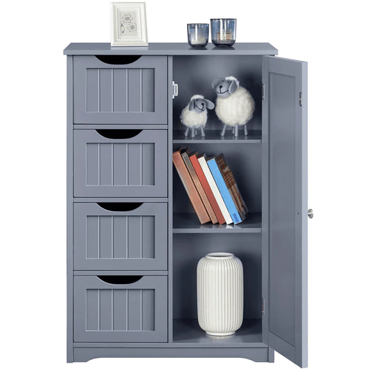 Easyfashion Wooden Bathroom Cabinet Bathroom Storage Unit with 4 Drawers, Gray