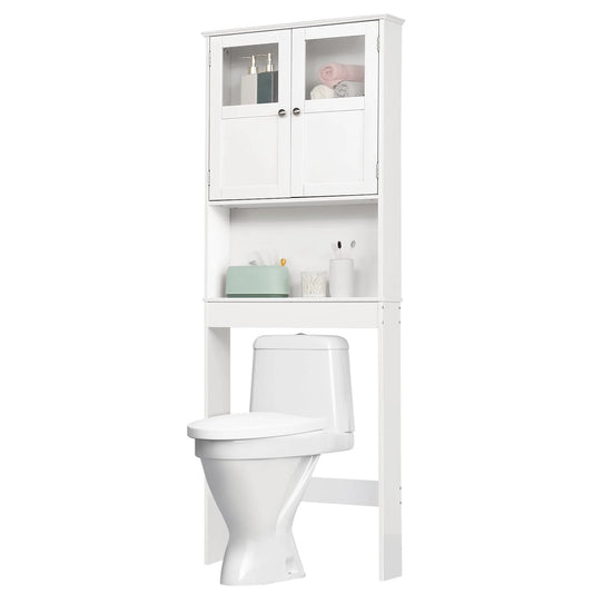 Ktaxon Over the Toilet Bathroom Storage Cabinet Space Saver with 2 Doors and 3 Storage Shelves, White Finish