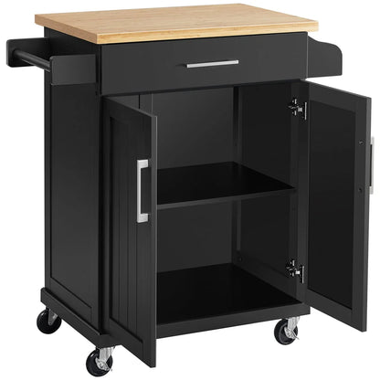Yaheetech Kitchen Island Cart with Spice Rack Storage Rolling Kitchen Cart with Towel Rack & Drawer for Dining Rooms Kitchens, Black