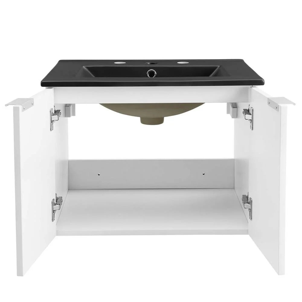 Modway Maybelle Modern Wood Wall-Mount Bathroom Vanity in White/Black