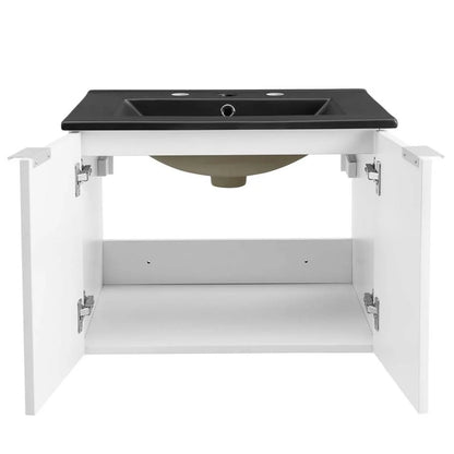 Modway Maybelle Modern Wood Wall-Mount Bathroom Vanity in White/Black