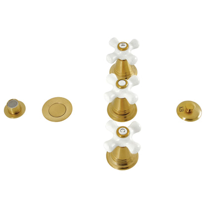 Kingston Brass KB322PX Victorian Three-Handle Bidet Faucet with Brass Pop-Up, Polished Brass