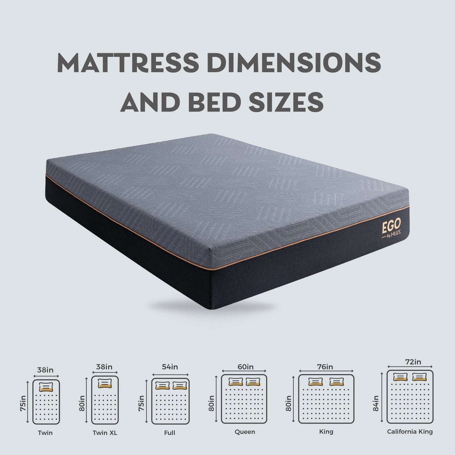 MLILY Ego Black 12 inch Gel Memory Foam Mattress, Full Mattress in a Box, Medium
