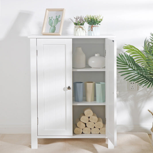 HomGarden 2-Door Bathroom Floor Storage Cabinet Side Cupboard W/Adjustable Shelves, 11.8'' W, White