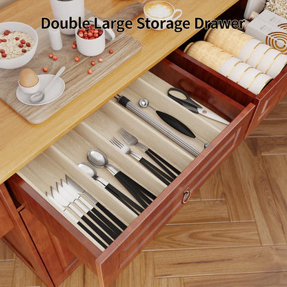 Lofka Kitchen Islands Carts with Storage, 52° kitchen Islands with 2 Storage Cabinet, Spice Rack, Towel Rack, Brown