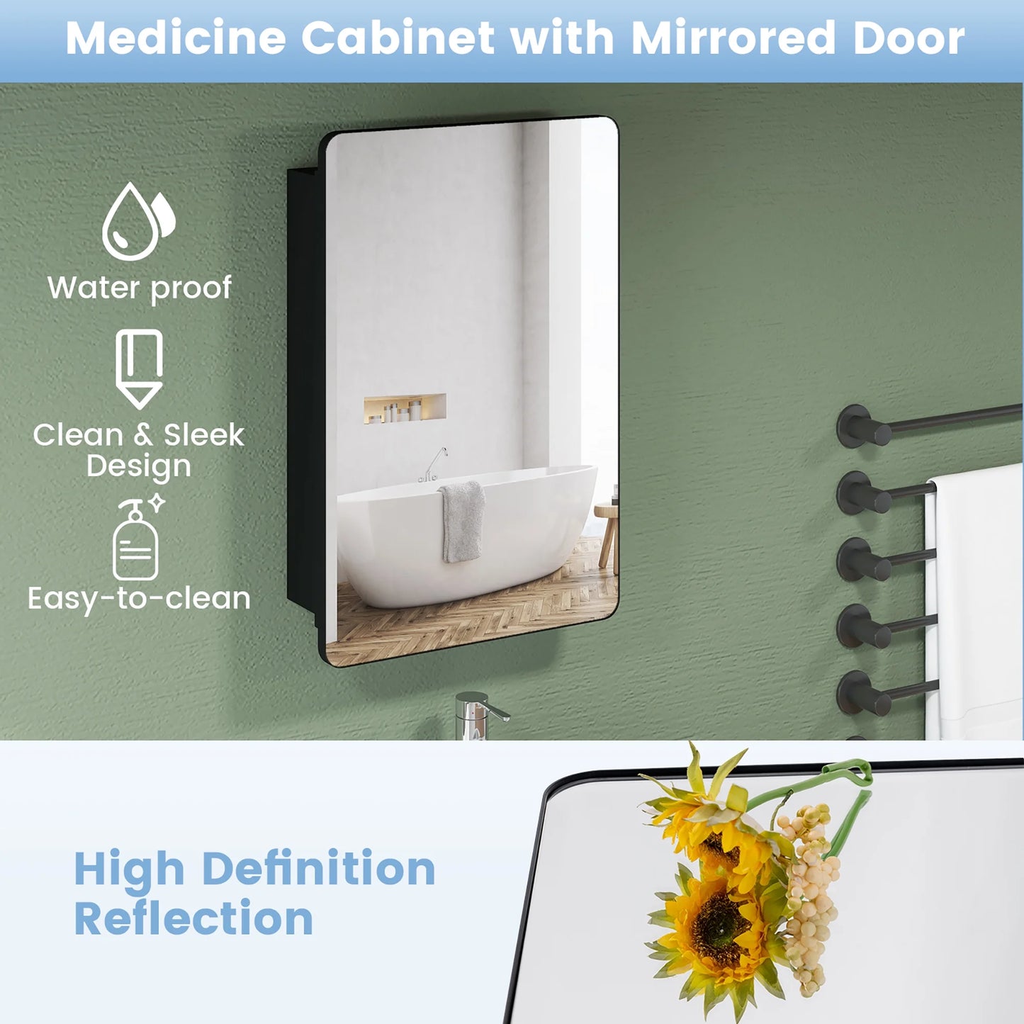 Gymax 20 x30 Inch Bathroom Mirror Cabinet w/Aluminum Frame Adjustable Shelves