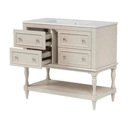Harper & Bright Designs 36" Bathroom Vanity with Sink, Bathroom Storage Cabinet with Drawers, Single Sink Bathroom Vanity, Beige