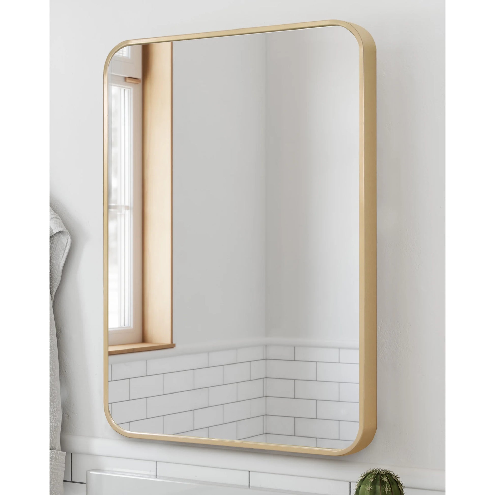 Isla Rectangle Wall Accent Mirror, 30" H x 20" L, Modern Metal Framed, Living Room, Bedroom, Bathroom Vanity Mirror, Gold Design House, 596510-GLD