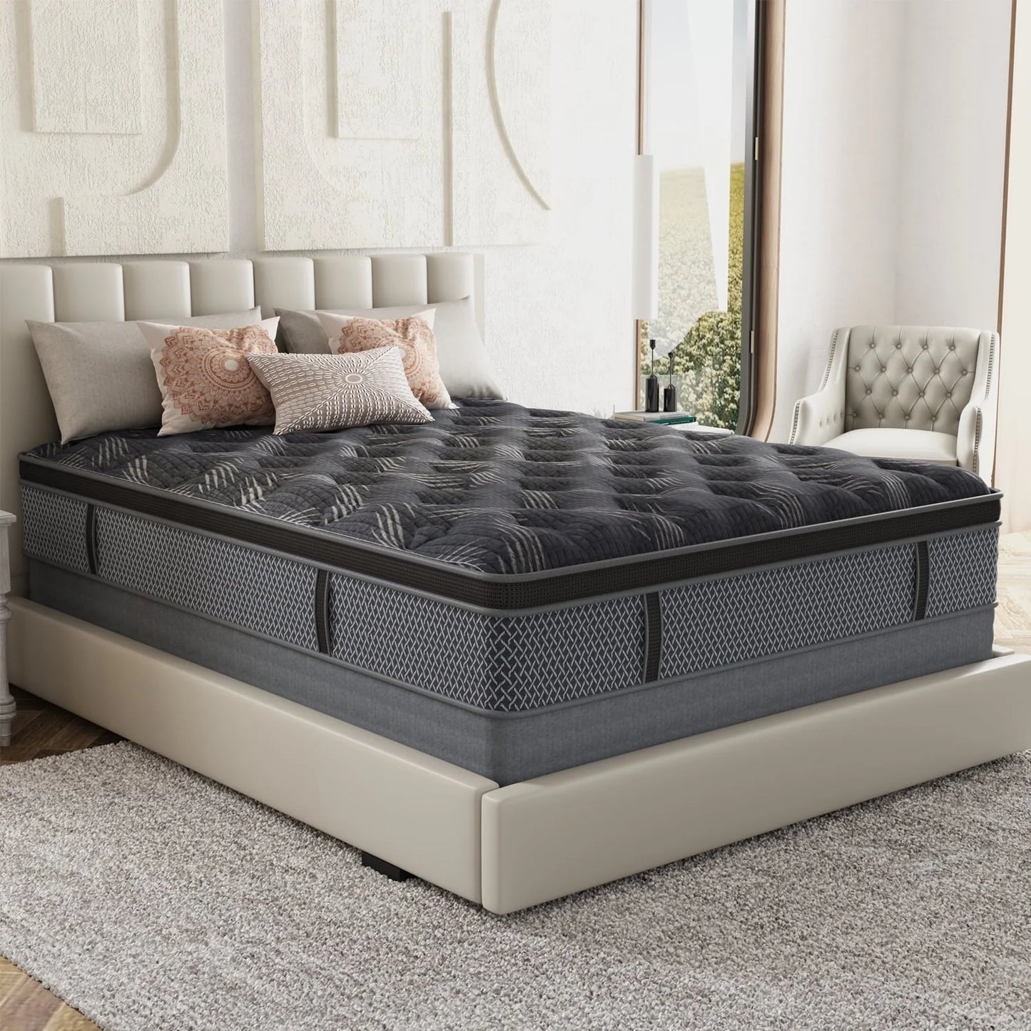 Behost Pillow Top Queen Mattress, 10inch Hybrid Innerspring Double Mattress in a Box, Pocket Spring Mattress