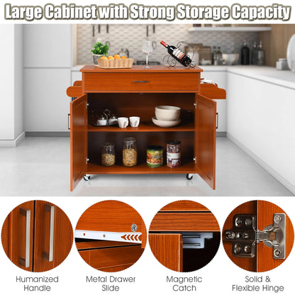 Costway Rolling Kitchen Island Cart Storage Cabinet w/Towel & Spice Rack Cherry
